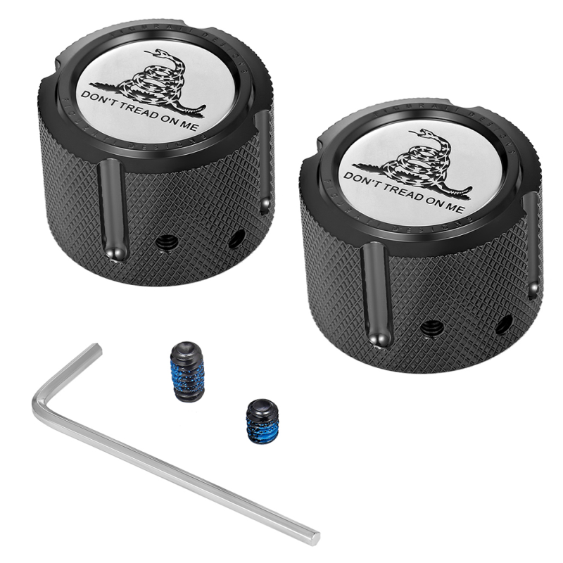 FIGURATI DESIGNS FRONT AXLE NUT COVERS BLACK WITH DON'T TREAD ON ME FD40-FAC-BLK