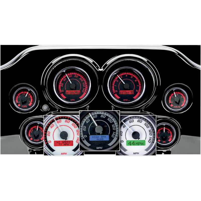 DAKOTA DIGITAL 04-13 FLHT SIX GAUGE BLK/GRY W/CHR BEZEL MVX-8604-KG-C