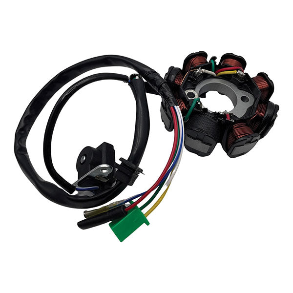 MOGO PARTS STATOR, 8-COIL (3+2 WIRE); 4-SLOT MALE CONNECTOR  08-0206