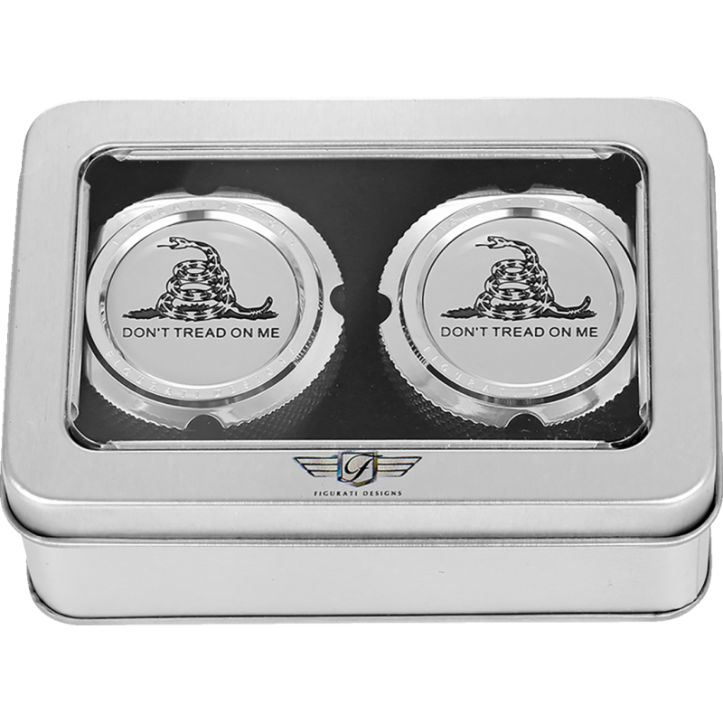 FIGURATI DESIGNS FRONT AXLE NUT COVERS SILVER WITH DON'T TREAD ON ME FD40-FAC-SS