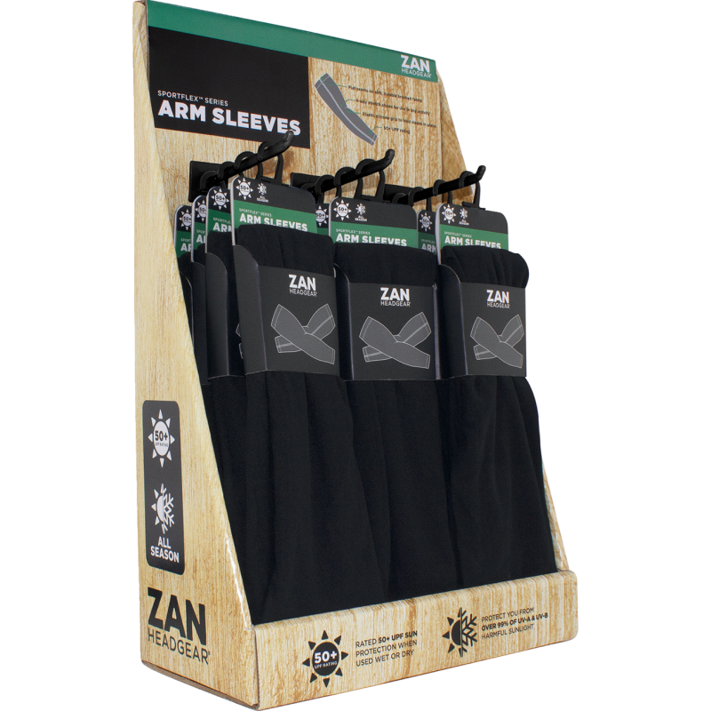 ZAN HEADGEAR ZAN SPORTFLEX ARM SLEEVE PREPACK DISPLAY SOLID BLACK 12PK DISPF-ZASSFBK
