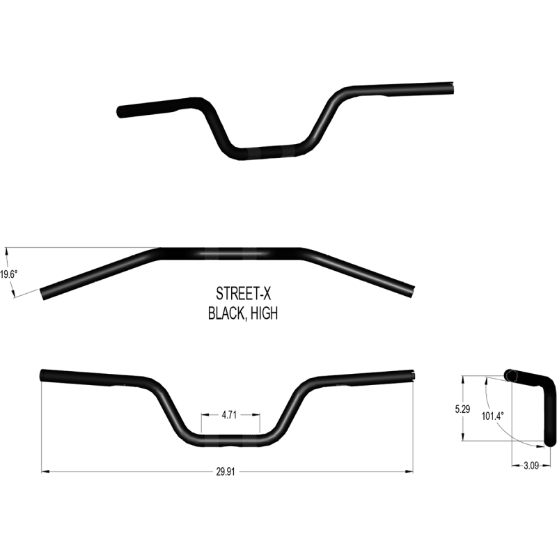 KHROME WERKS STREET-X HANDLEBARS - HIGH BEND - BLACK 300903