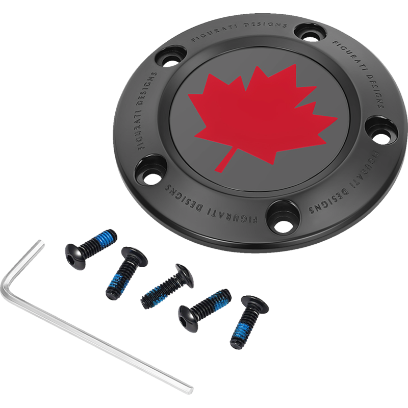 FIGURATI DESIGNS RED MAPLE LEAF TWIN CAM TIMING COVER BLACK FD03-TC-5H-BK