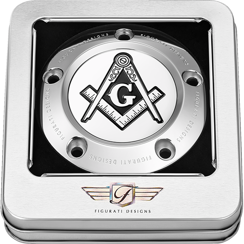 FIGURATI DESIGNS TIMING COVER SILVER WITH MASONIC EMBLEM, 5-HOLE FD42-TC-5H-SS