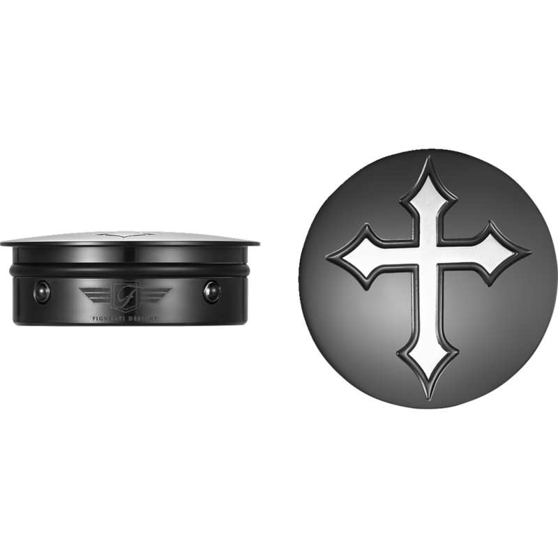FIGURATI DESIGNS HARLEY-DAVIDSON BLACK CUSTOM SWING ARM COVERS CROSS FD41-CROSS-BLK