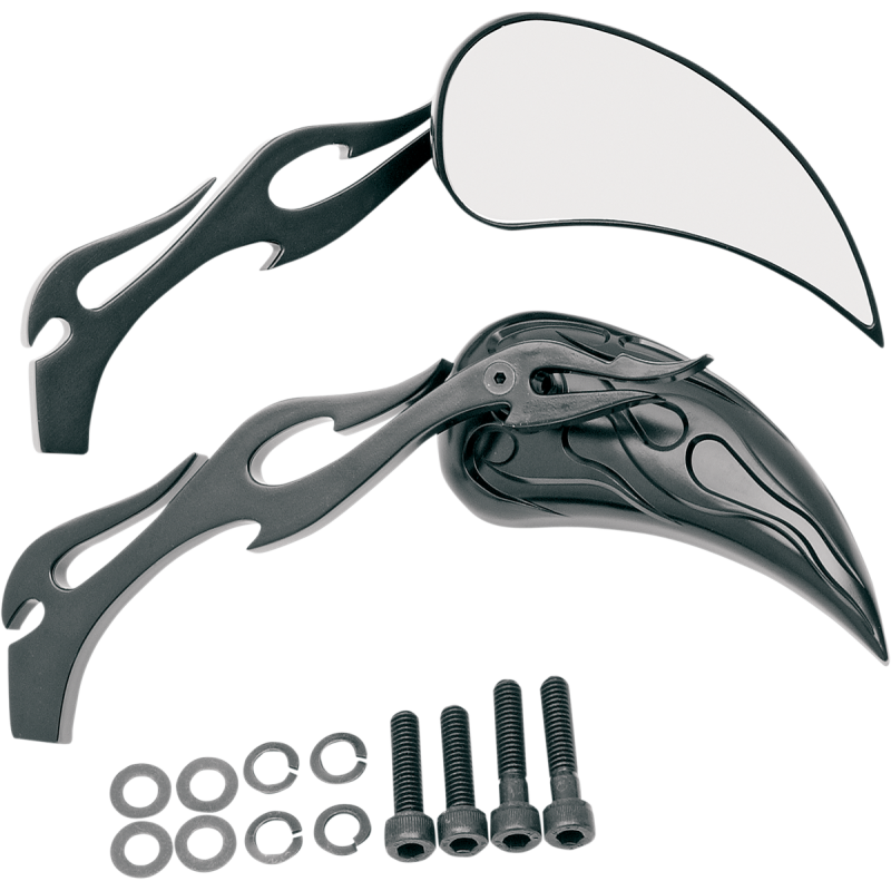 DRAG SPECIALTIES FLAMED STEM TEARDROP MIRROR BLACK 6" PR 0640-0289