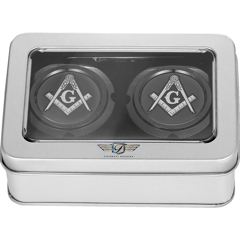 FIGURATI DESIGNS FRONT AXLE NUT COVERS BLACK WITH MASONIC EMBLEM FD42-FAC-BLK