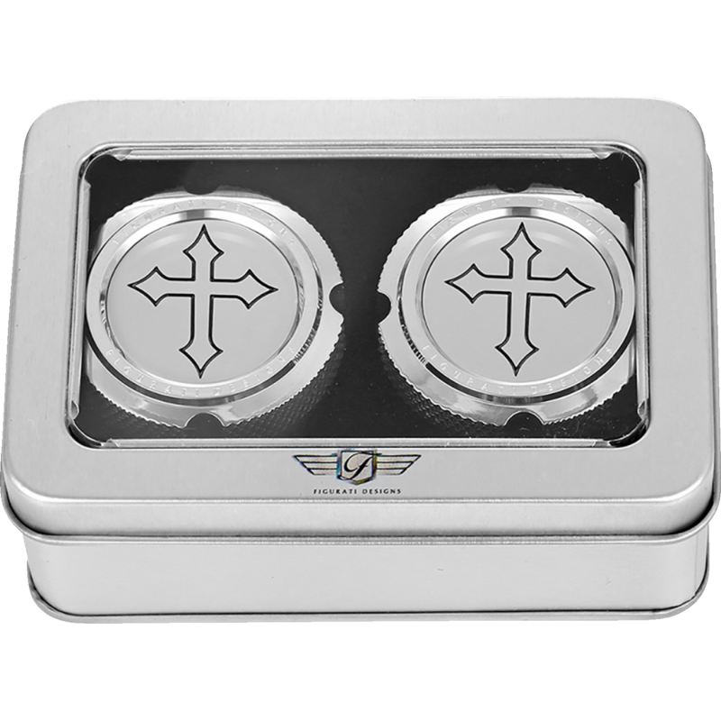 FIGURATI DESIGNS FRONT AXLE NUT COVERS SILVER WITH CROSS FD41-FAC-SS