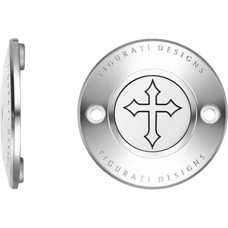 FIGURATI DESIGNS TIMING COVER SILVER WITH CROSS, 2-HOLE FD41-TC-2H-SS