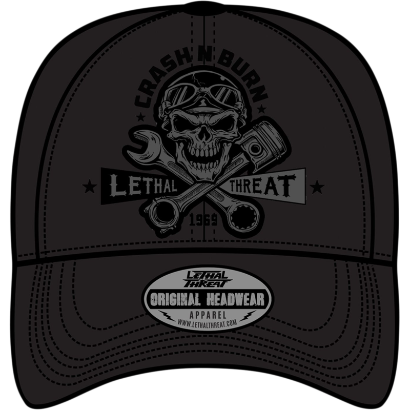 LETHAL THREAT HAT CRASH N BURN BLK OSFA HT82101