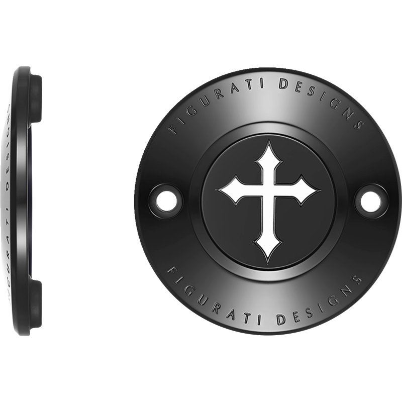 FIGURATI DESIGNS TIMING COVER BLACK WITH CROSS, 2-HOLE FD41-TC-2H-BLK