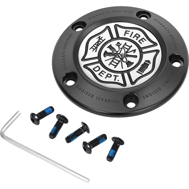 FIGURATI DESIGNS TIMING COVER BLACK WITH MALTESE CROSS-FIRE, 5-HOLE FD74-TC-5H-BLK