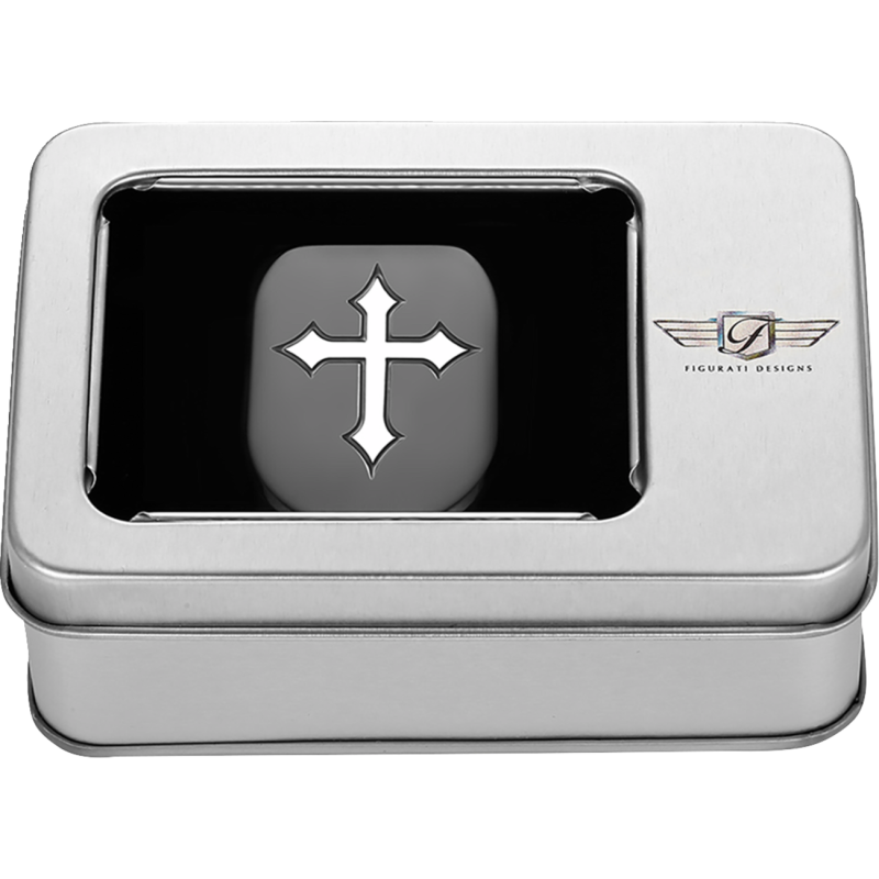 FIGURATI DESIGNS BACK FENDER COVER BLACK WITH MALTESE CROSS-LEFT FD41-AC-BLK-LT