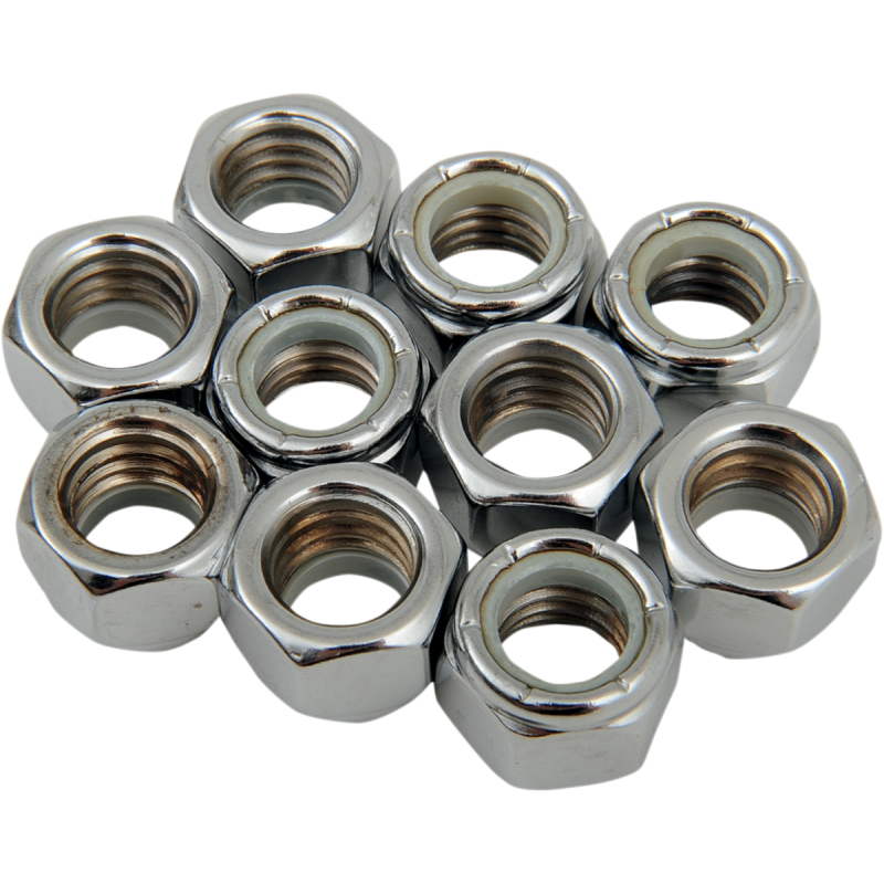DRAG SPECIALTIES 7/16-14 NYLOCK HEX NUTS(10) CY-CHROME MPB279