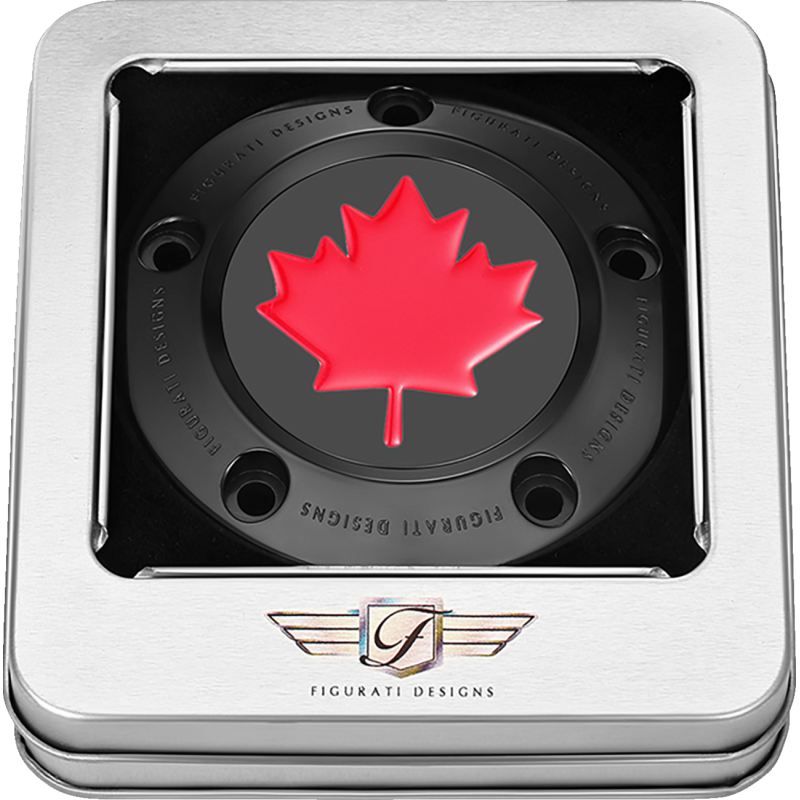 FIGURATI DESIGNS RED MAPLE LEAF TWIN CAM TIMING COVER BLACK FD03-TC-5H-BK