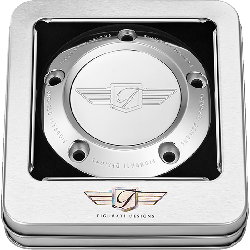 FIGURATI DESIGNS TIMING COVER SILVER WITH FIGURATI DESIGNS LOGO, 5-HOLE FD01-TC-5H-SS