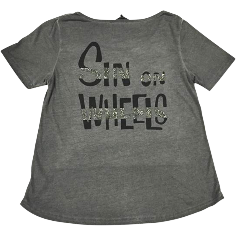 LETHAL THREAT TEE WMN SINWHEELS GRY LG LA20613L