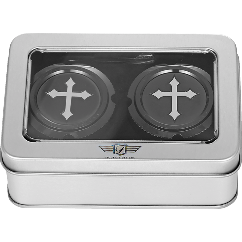 FIGURATI DESIGNS FRONT AXLE NUT COVERS BLACK WITH CROSS FD41-FAC-BLK