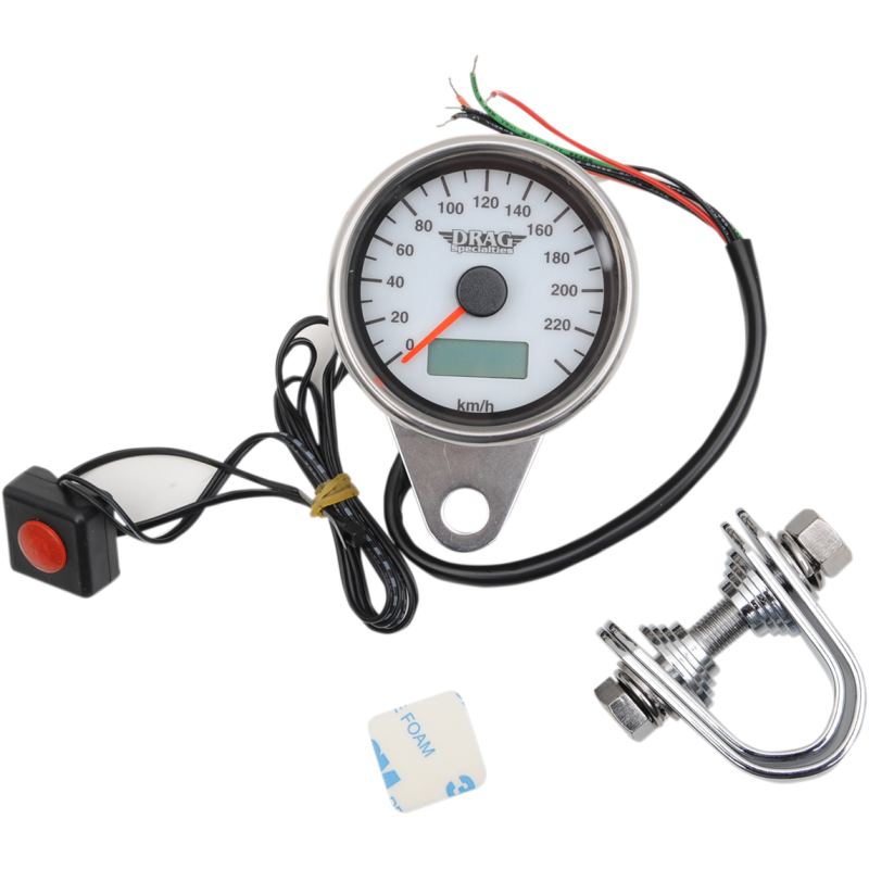 DRAG SPECIALTIES 2.37" MINI SPEEDO WHT KM/H 2210-0327