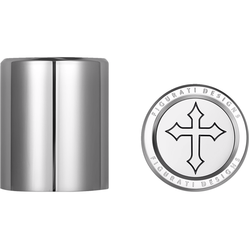 FIGURATI DESIGNS ND MAG DOCKING COVERS SILVER WITH CROSS 25.2X32MM FD41-DC-25.2/32-SS