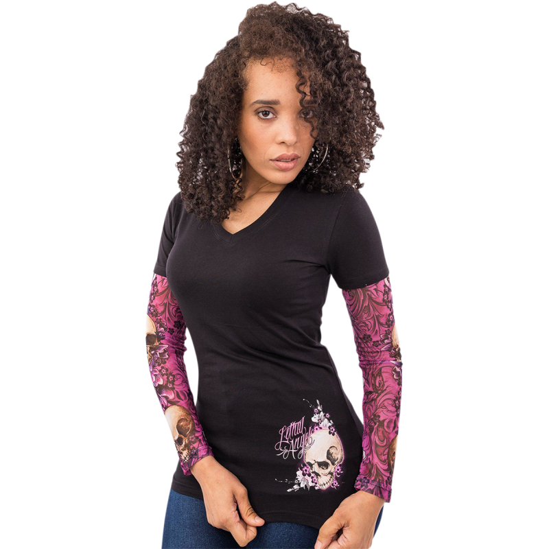 LETHAL THREAT TEE LS WM BLOSS BK/PK MD LA20644M
