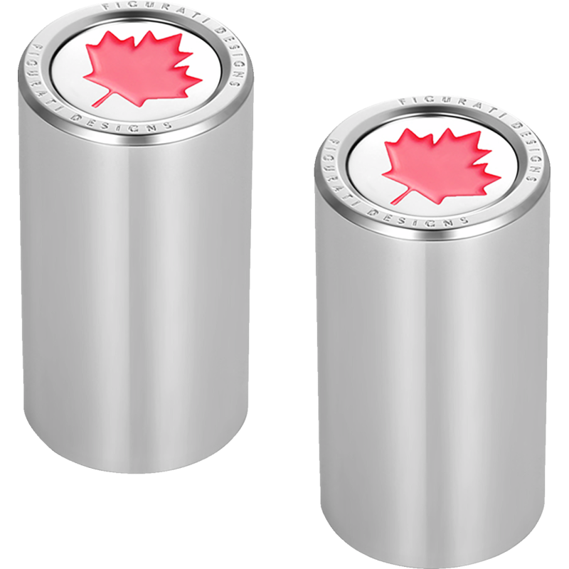 FIGURATI DESIGNS RED MAPLE LEAF DOCKING COVERS SILVER 25X46MM FD03-25.2/46.5-SS