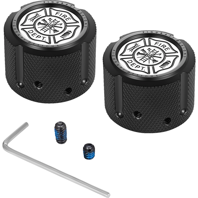 FIGURATI DESIGNS FRONT AXLE NUT COVERS BLACK WITH MALTESE CROSS-FIRE FD74-FAC-BLK