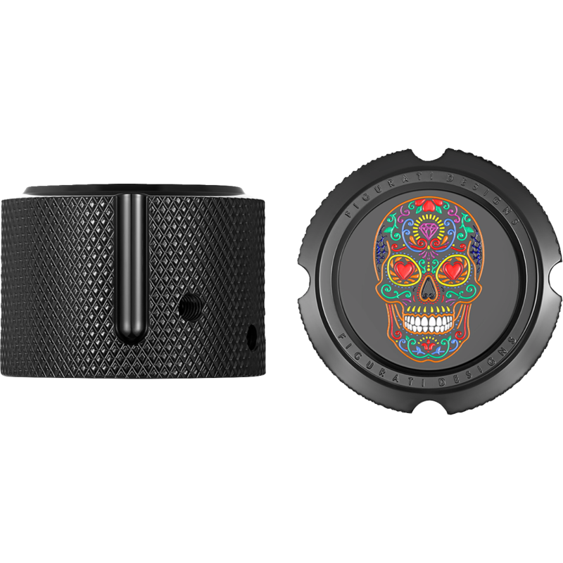 FIGURATI DESIGNS FRONT AXLE NUT COVERS BLACK WITH SUGAR SKULLS FD30-FAC-BLK