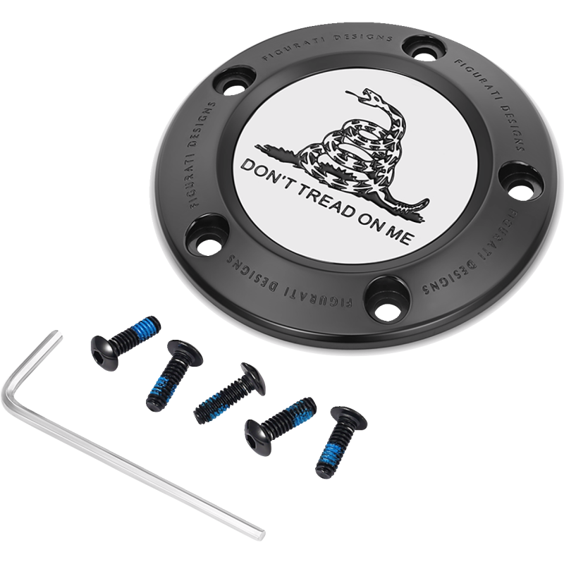 FIGURATI DESIGNS TIMING COVER BLACK WITH DON'T TREAD ON ME, 5-HOLE FD40-TC-5H-BLK