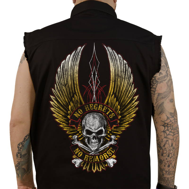 LETHAL THREAT NO REGRETS PRNT SLEEVELSS BUTTDWN SHRT - BLK - MED CO60190M