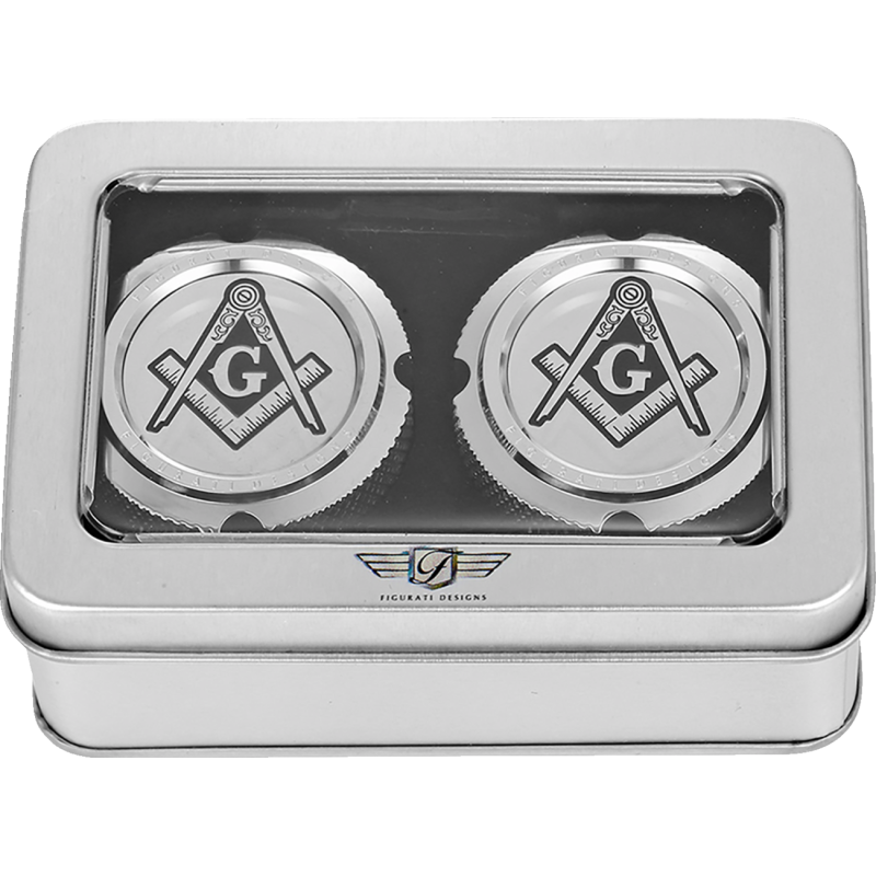 FIGURATI DESIGNS FRONT AXLE NUT COVERS SILVER WITH MASONIC EMBLEM FD42-FAC-SS