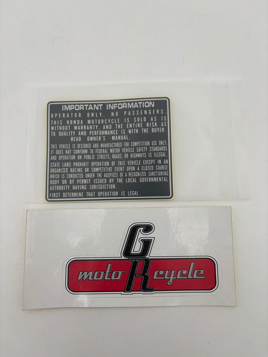HONDA WARNING LABEL 87560-GBF-770 H100