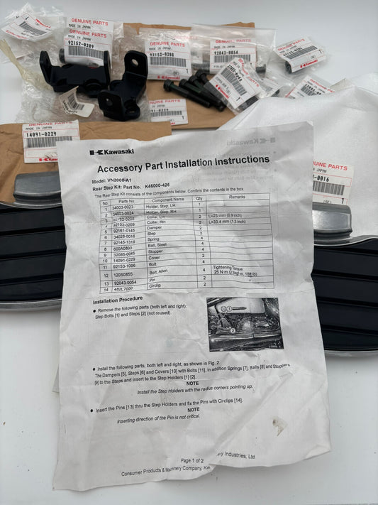 KAWASAKI VN1200 PASSENGER FLOORBOARD KIT SUB K46000-427 K46000-425 K44