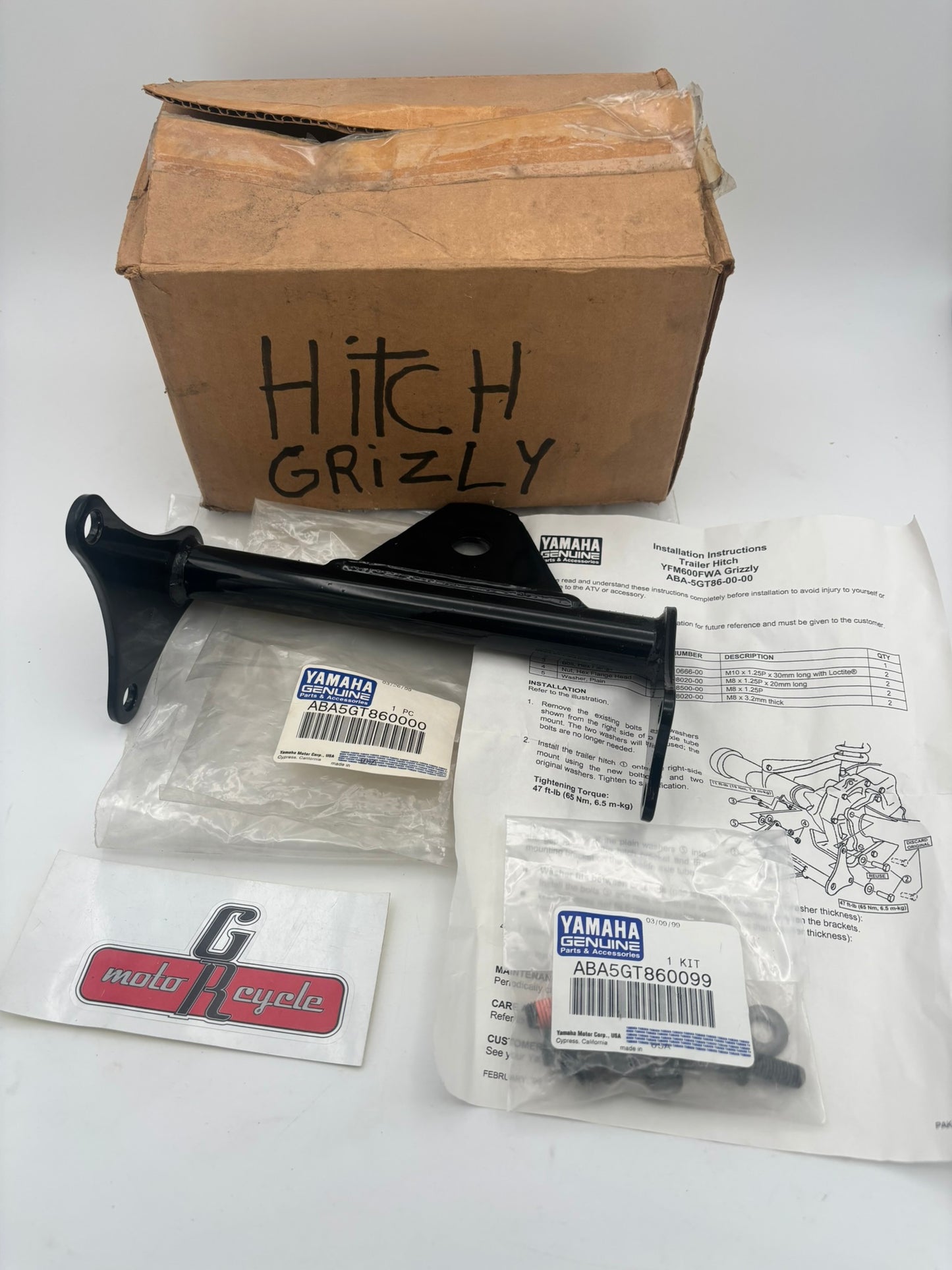 YAMAHA 1998 - 2001 YFM600 GRIZZLY TRAILER HITCH KIT ABA-5GT86-00-00 Y277