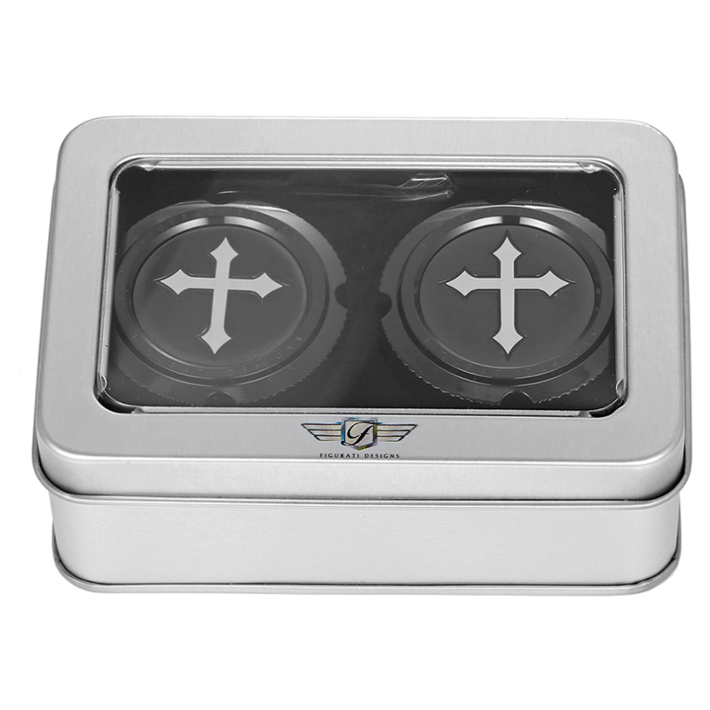 FIGURATI DESIGNS FRONT AXLE NUT COVERS BLACK WITH CROSS FD41-FAC-BLK