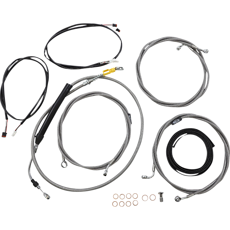 LA CHOPPERS HANDLEBAR CABLE KIT 15" - 17" PLUG AND PLAY WIRING STAINLESS LA-8058KT3-16