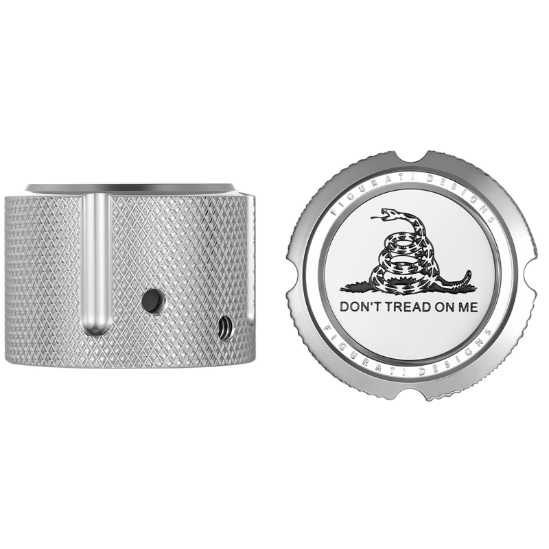 FIGURATI DESIGNS FRONT AXLE NUT COVERS SILVER WITH DON'T TREAD ON ME FD40-FAC-SS