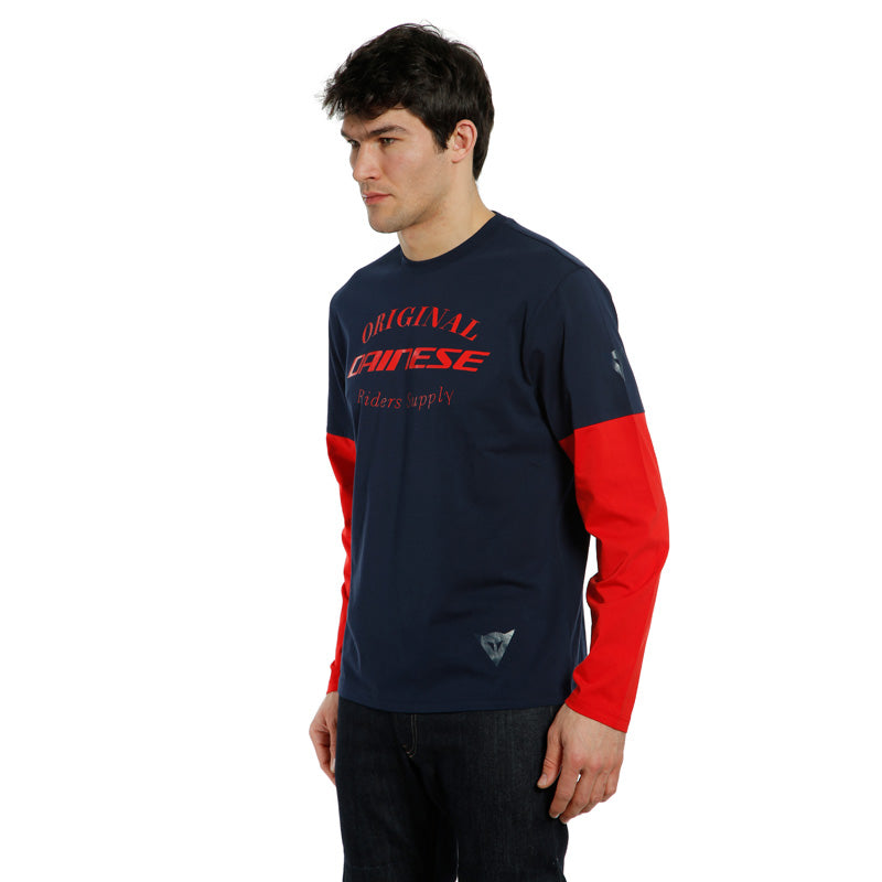 DAINESE PADDOCK T-SHIRT LS BLACK-IRIS/LAVA-RED/LAVA-RED 1896840-70F-L