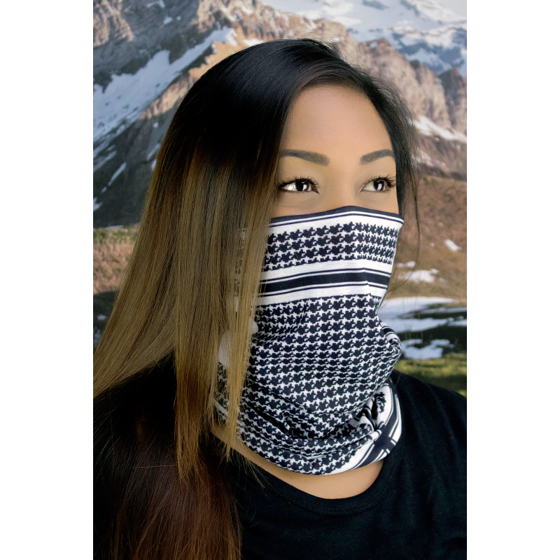ZAN HEADGEAR MOTLEY TUBE FLEECE HOUNDSTOOTH BLK & WHT TF235BW