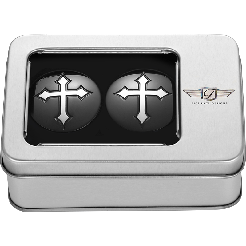 FIGURATI DESIGNS HARLEY-DAVIDSON BLACK CUSTOM SWING ARM COVERS CROSS FD41-CROSS-BLK