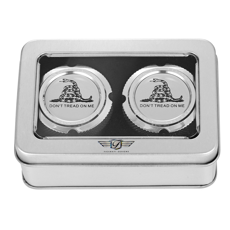 FIGURATI DESIGNS FRONT AXLE NUT COVERS SILVER WITH DON'T TREAD ON ME FD40-FAC-SS
