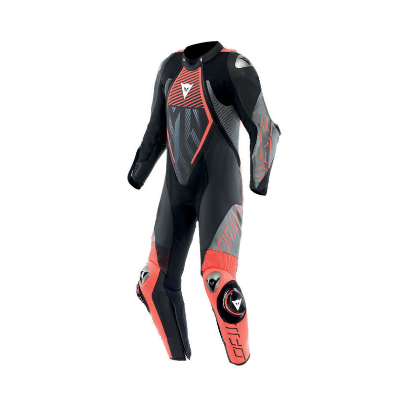 DAINESE AUDAX D-ZIP 1PC PERF LTH SUIT BLK/FLU-RED/ANT 60 15100002-Z09-60