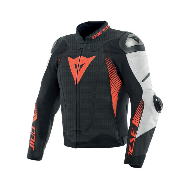 DAINESE SUPER SPEED 4 LTHR JKT PERF MAT BLK/WHT/FLUO RED 1533871-23A-56