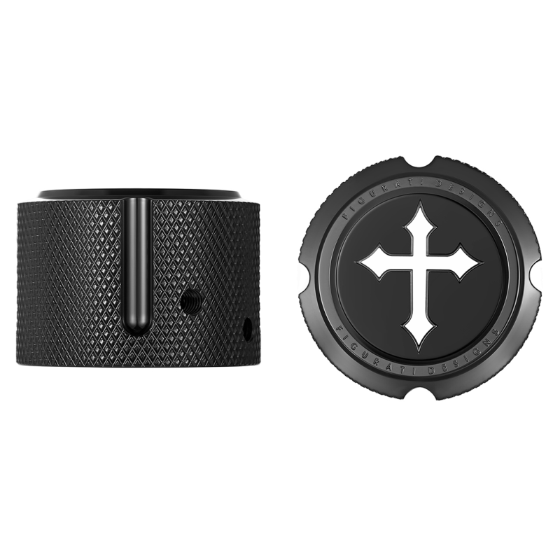 FIGURATI DESIGNS FRONT AXLE NUT COVERS BLACK WITH CROSS FD41-FAC-BLK
